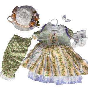 Handmade Girls Dress Pantaloons Sox Hat One of a King No Size Tag Cottagecore